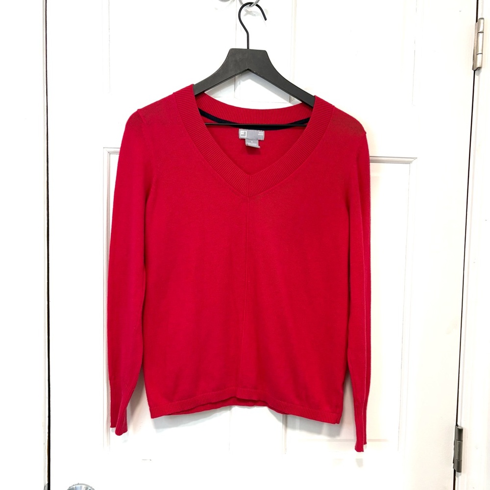 JCPenney Vibrant Red Wool Blend Sweater‎ Women’s S V-Neck Soft Valentine’s Day